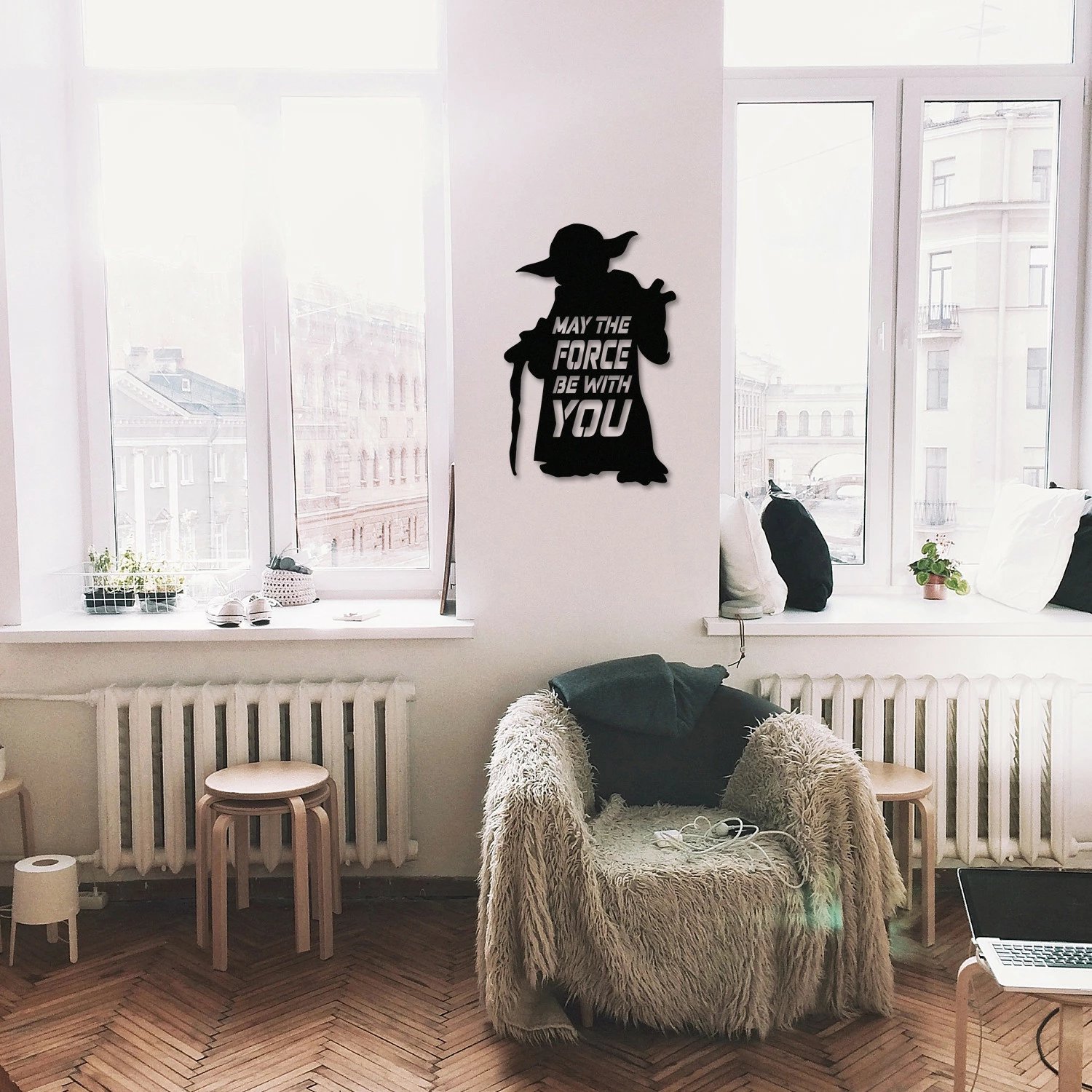 Aksesor dekorativ metalik për mur, Wallity, May The Force Be With You, ngjyrë e zezë, 33x50cm