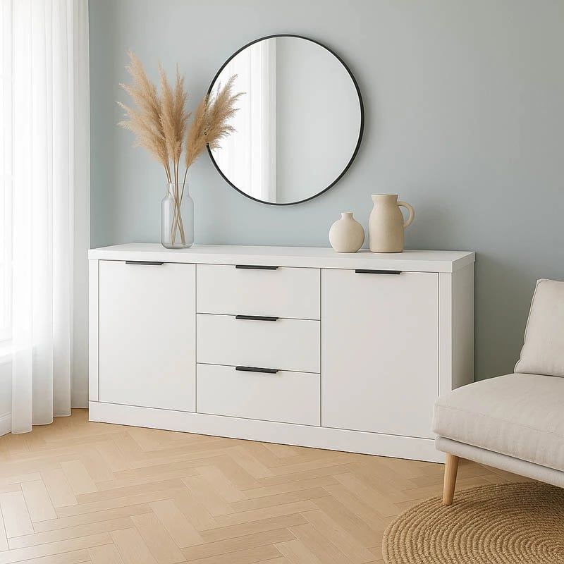 Komodë anësore Doha, ngjyrë e bardhë mat, 180x45x80.5cm