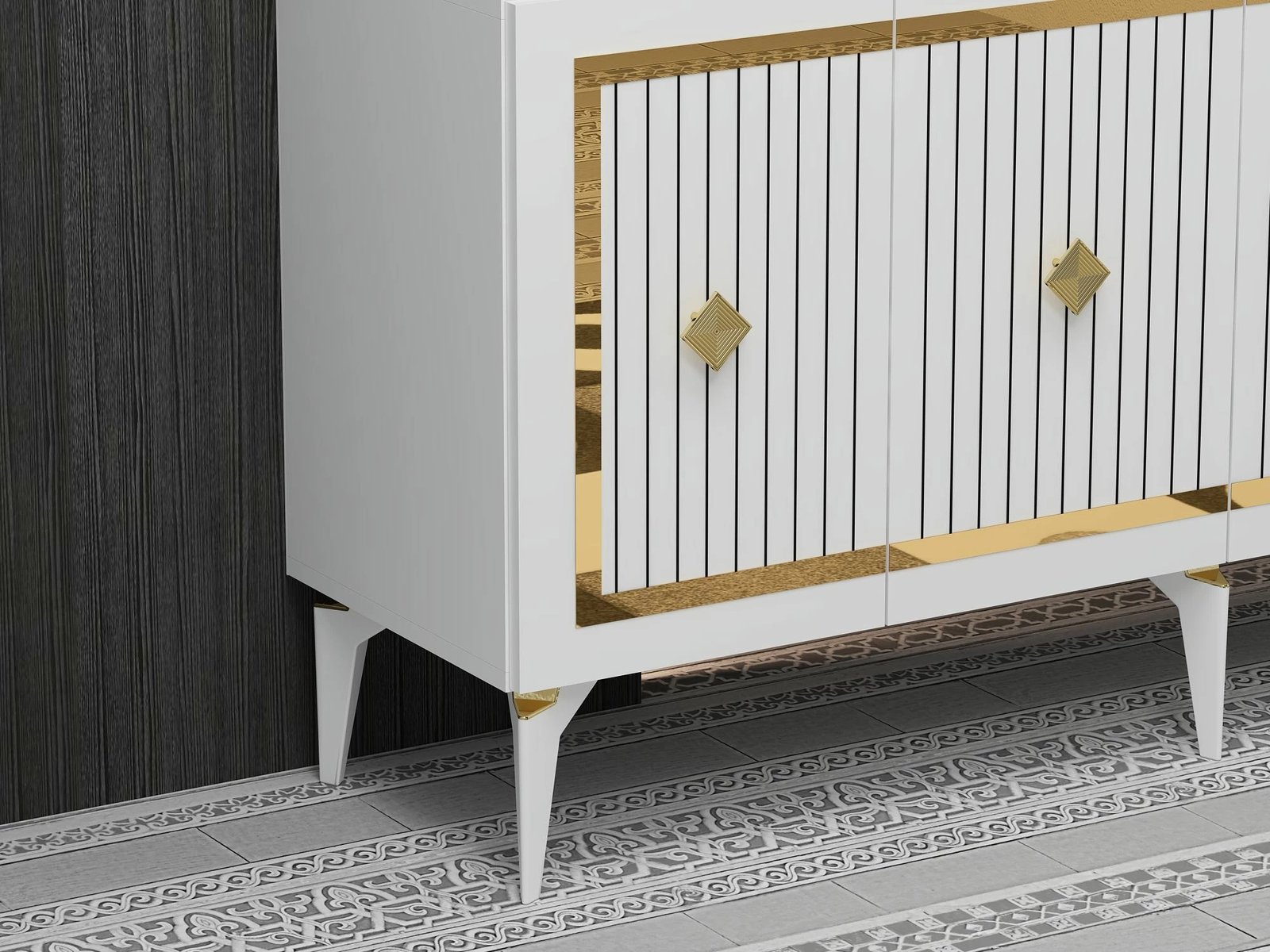 Konsol Skye Decor, e bardhë, ari, Nova