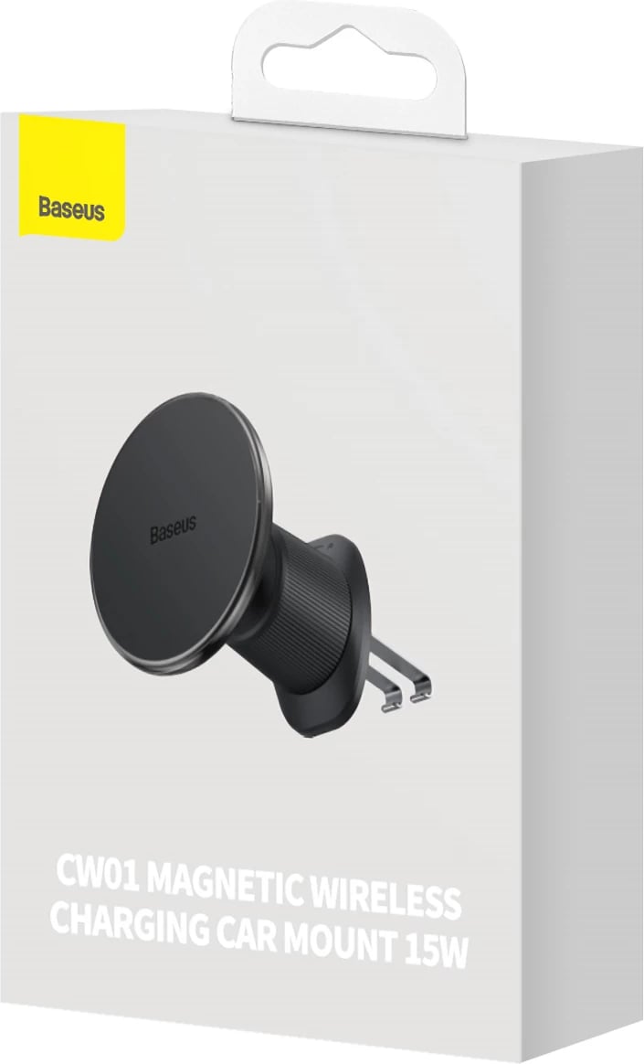 Mbajtës magnetik Baseus CW01 për iPhone, karikues wireless 15W, për grilë ventilimi, i zi