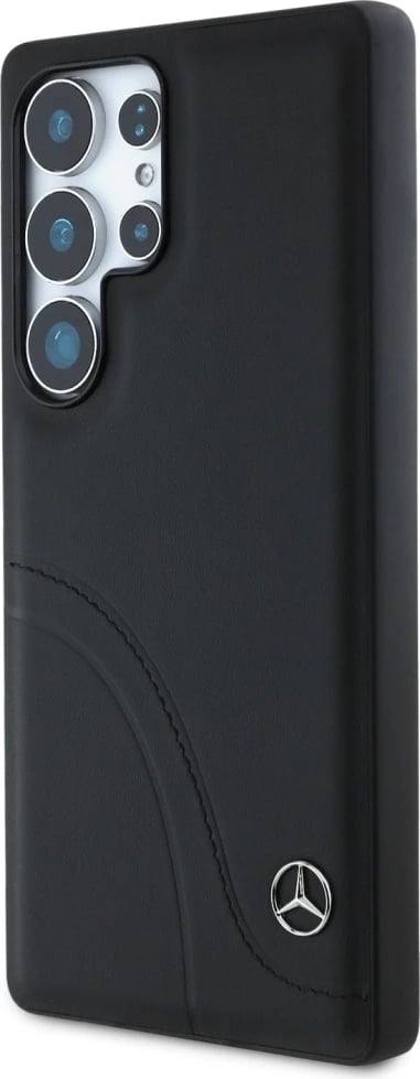 Mbështjellës Mercedes Leather Curved Stitches për Samsung Galaxy S25 Ultra, i zi