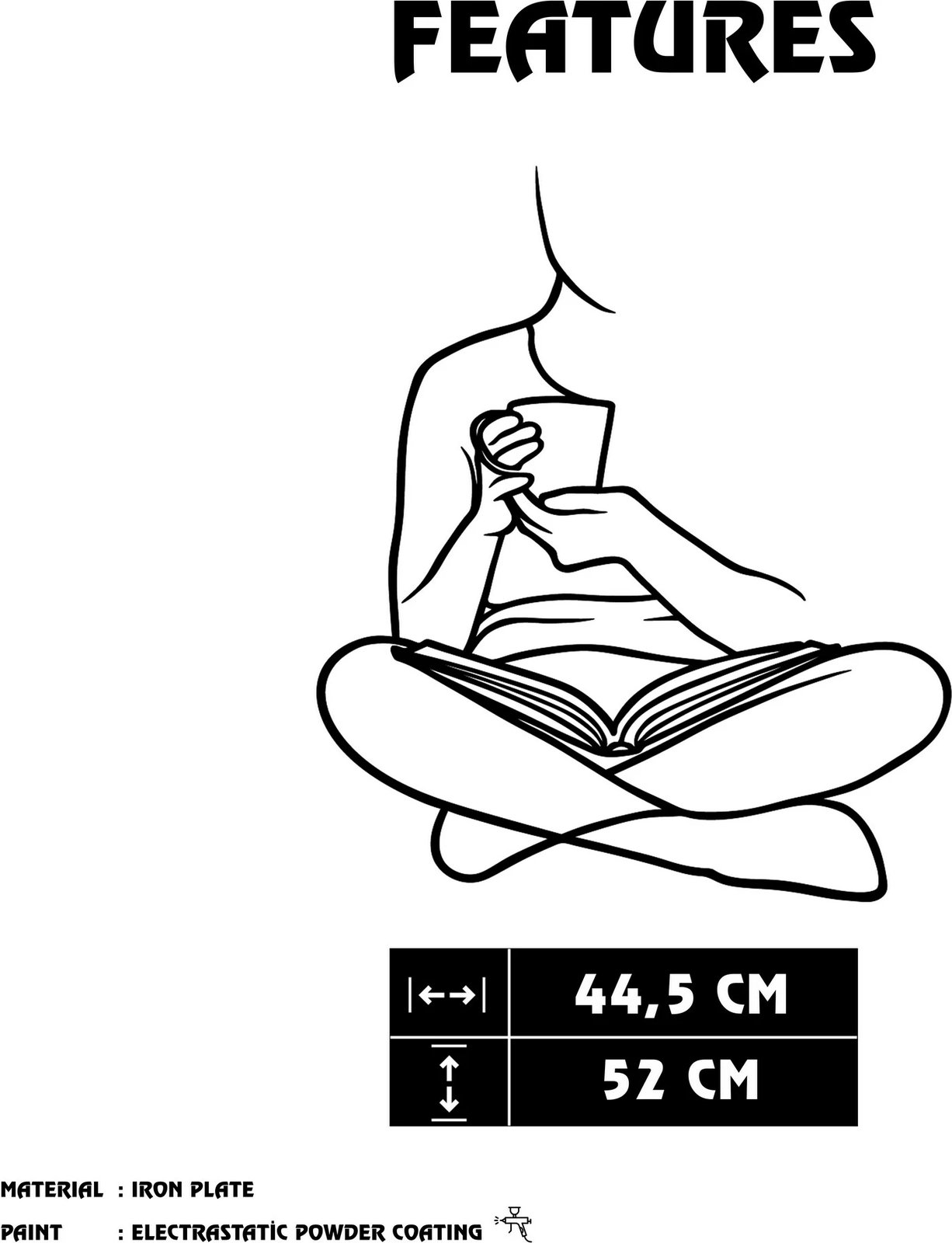 Aksesor dekorativ metalik për mur, Wallity Alegria, ngjyrë e zezë, 44.5x52cm