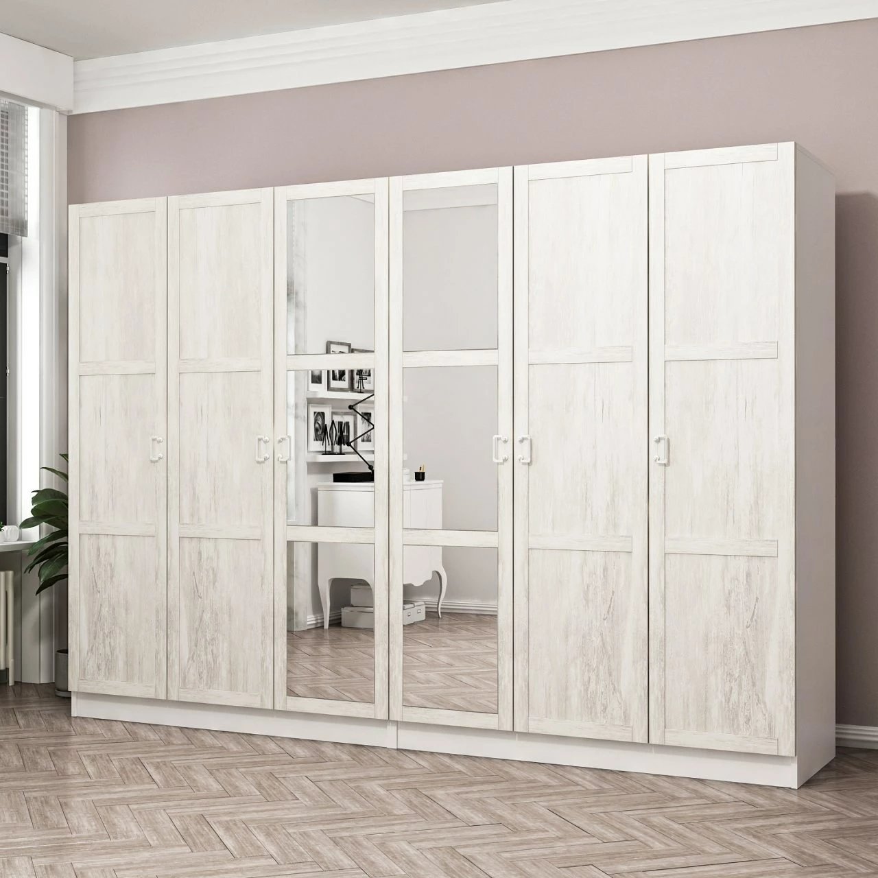 Dollap i bardhë, Skye Decor, Kale - 2463, me shumë rafte, 270x190x52 cm