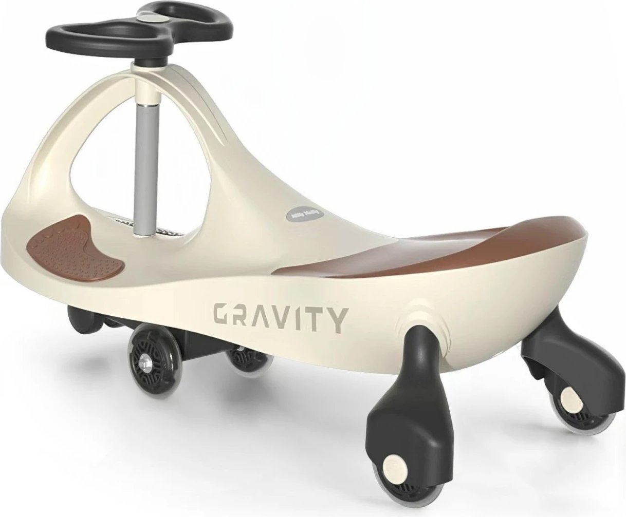 makinë ride-on gravitet, Milly Mally, Gravity, 4 rrota LED, pa pedale e pa bateri, ngarkesë maks. 50 kg, 3+, Beige-Brown