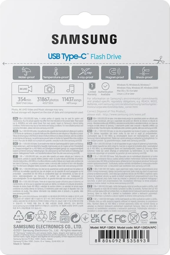 USB flash Samsung MUF-128DA, 128 GB, USB Type-C 3.2, Blu