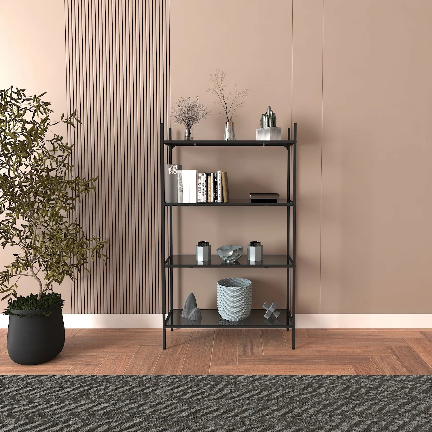 Raft librash Hanah Home Marta, ngjyrë e zezë, xham i tymosur