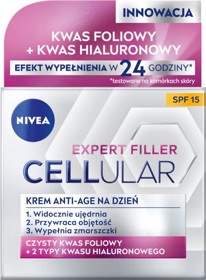 Krem ditës për fytyrë Nivea Cellular Expert Filler SPF15, 50ml, femra Krem ditës për fytyrë Nivea Cellular Expert Filler SPF15, 50ml, femra