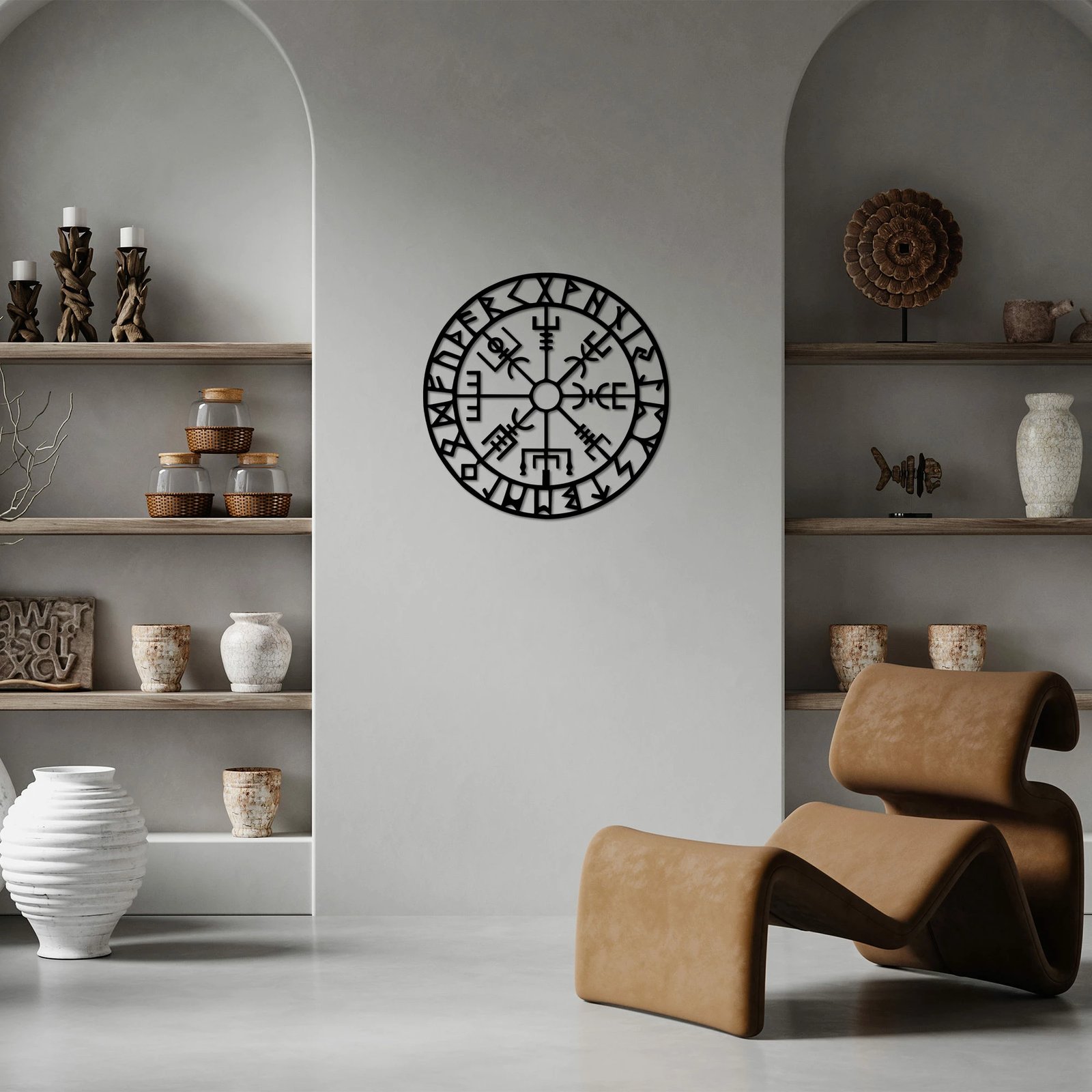 Aksesor dekorativ metalik për mur, Wallity Vegvisir 6, ngjyrë e zezë, 62x62cm