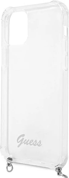 Mbështjellës Guess GUHCP12LKC4GSSI për iPhone 12 Pro Max 6.7", transparent, me zinxhir argjendi