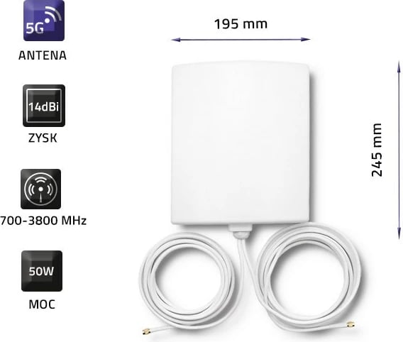 Antene Qoltec 57022 5G, 14 dBi, e bardhë