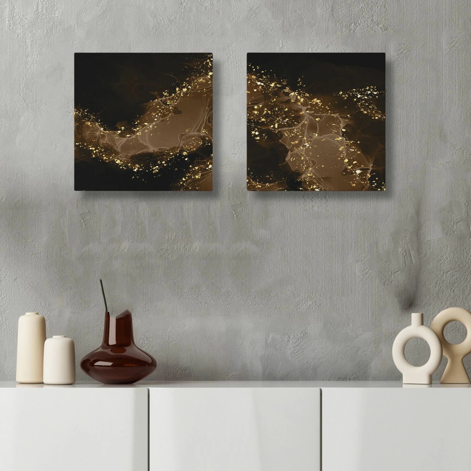 Pikturë dekorative në kanavacë (2 copë), Wallity, ASR2-CNV25-17, 40x40 cm, ngjyrë ari dhe e zezë