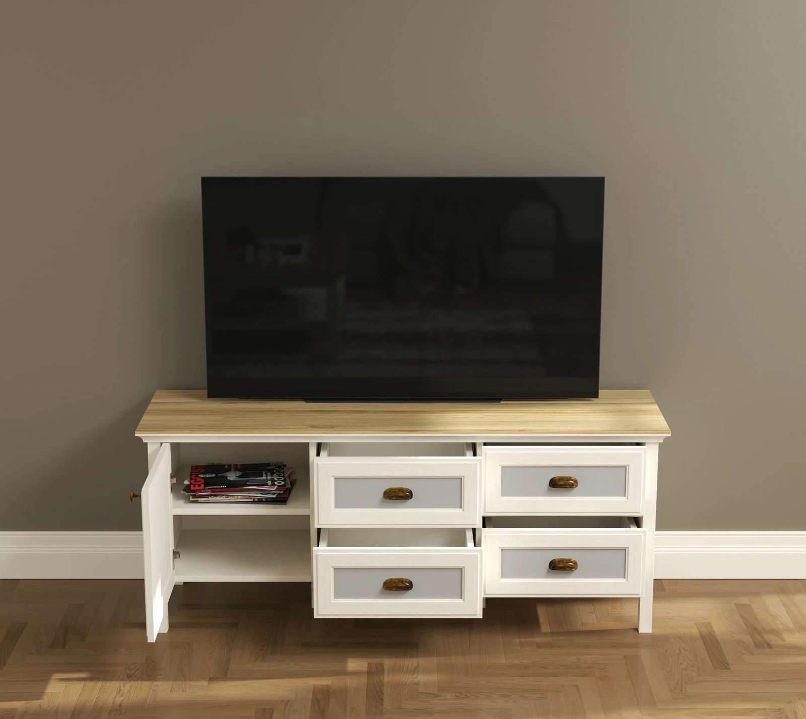 Komodë TV Skye Decor, FRN-21012, krem, lis, gri