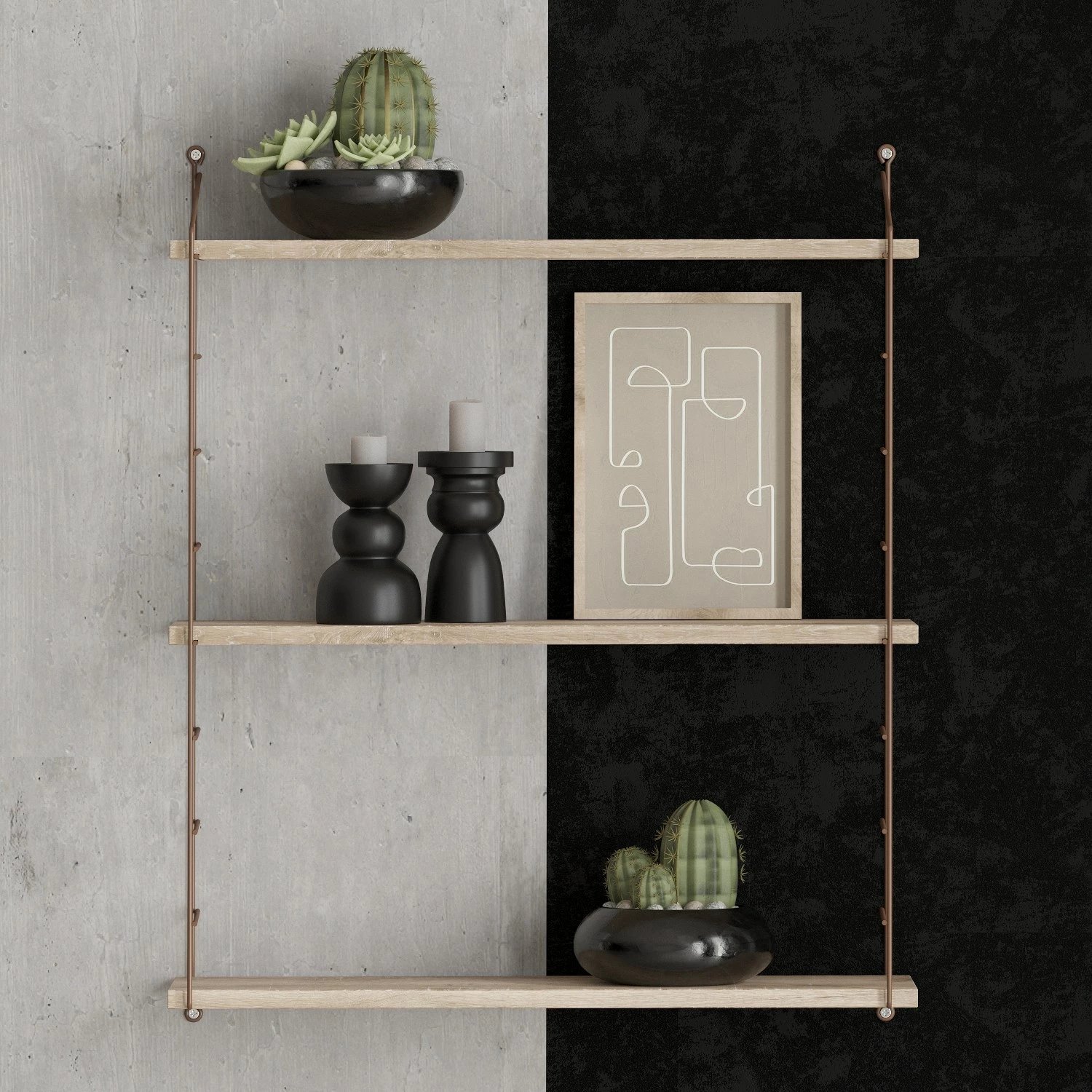 Raft muri Hanah Home, Armoni 3'lu, ngjyrë kafe, Sacramento