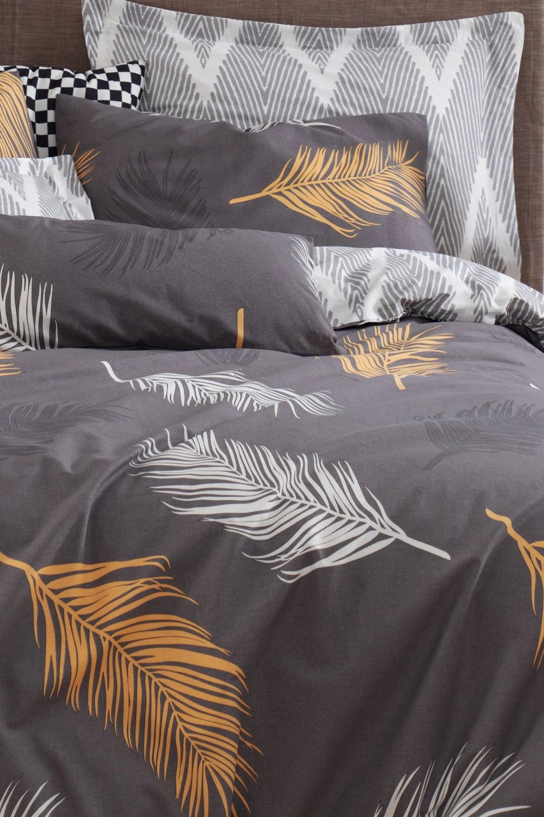 Set mbulesë për dyshek dopio, L'essentiel Olivia, ngjyrë ari dhe gri, Ranforce