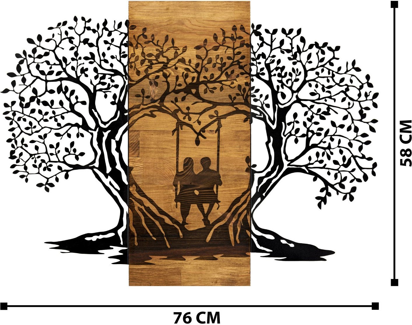 Aksesor dekorativ për mur, dru dhe metal, Wallity Eva, ngjyrë e zezë dhe arre, 76x58cm