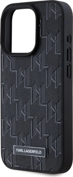 Mbështjellës Karl Lagerfeld për iPhone 15 Pro, lëkurë, MagSafe, i zi