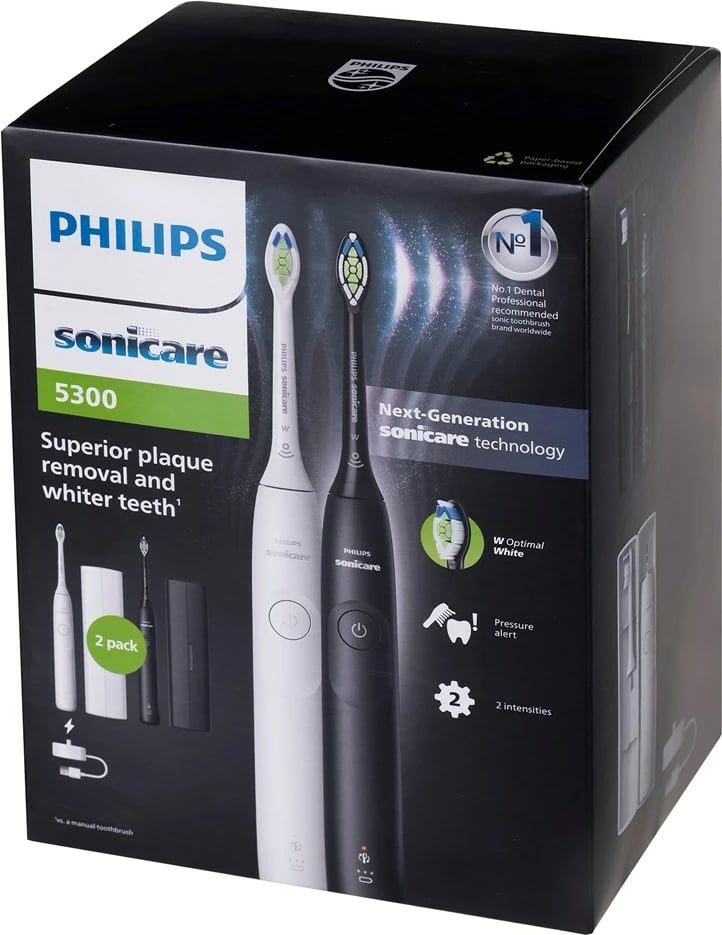 Set furça dhëmbësh elektrike Philips Sonicare HX7109/01, 2 copë, e zezë dhe e bardhë