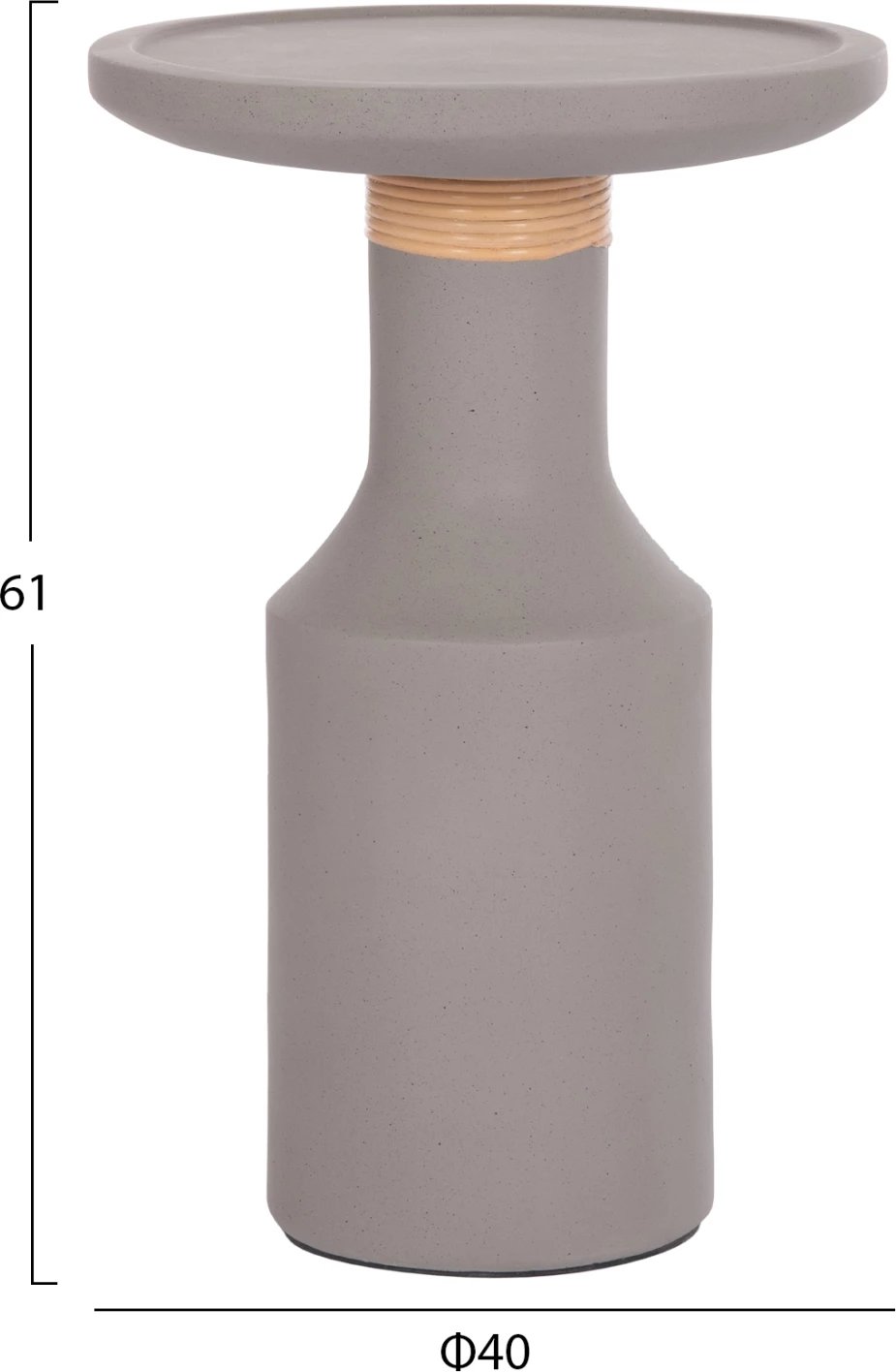 Tavolinë anësore TRED(T), çimento fibër, gri, ratan natyral, FH18169.03, 40x61cm