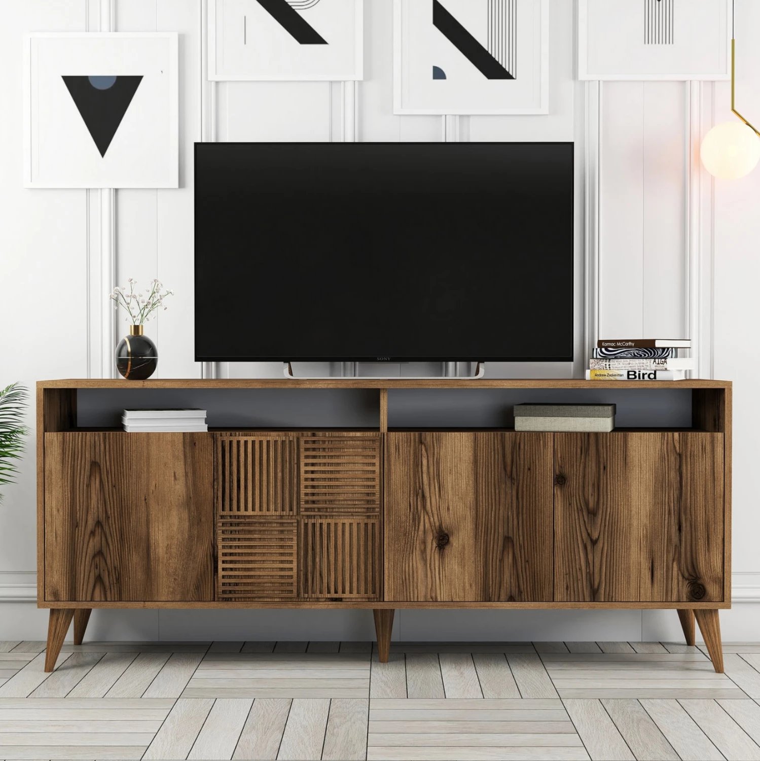 Bufet melamine, ngjyrë arre, FH9431.04, 180x35x78.6H cm