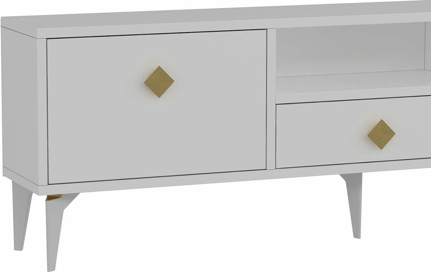 Komodë TV Skye Decor, e bardhë, ari, 1304-DROP-1