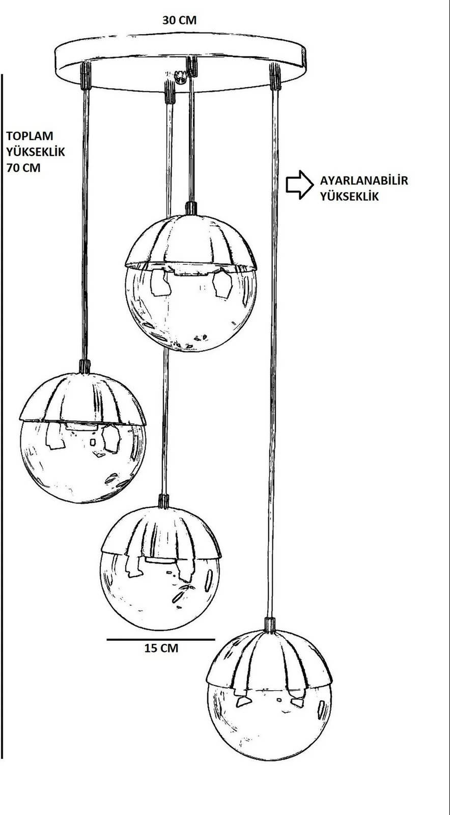 Llambë tavani Opviq, 4 sfera, metalike, ngjyrë ari, lartësi e rregullueshme