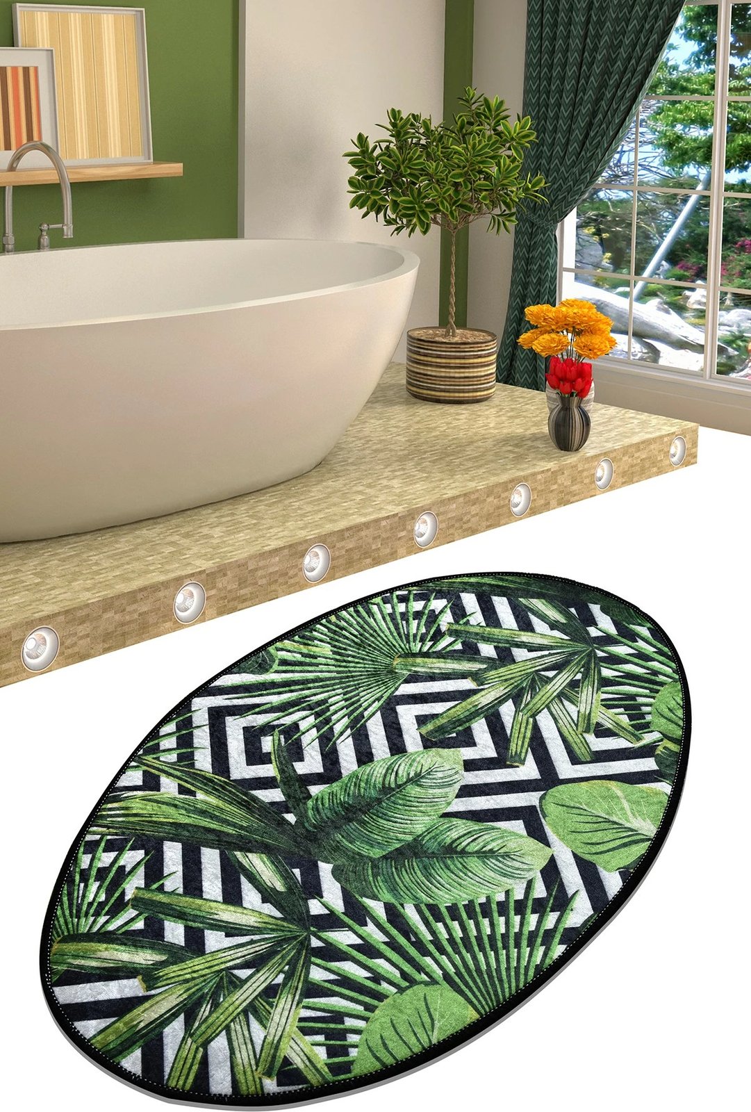 Qilim Tropik, shumëngjyrësh, 60x90cm, oval, Conceptum Hypnose DJT