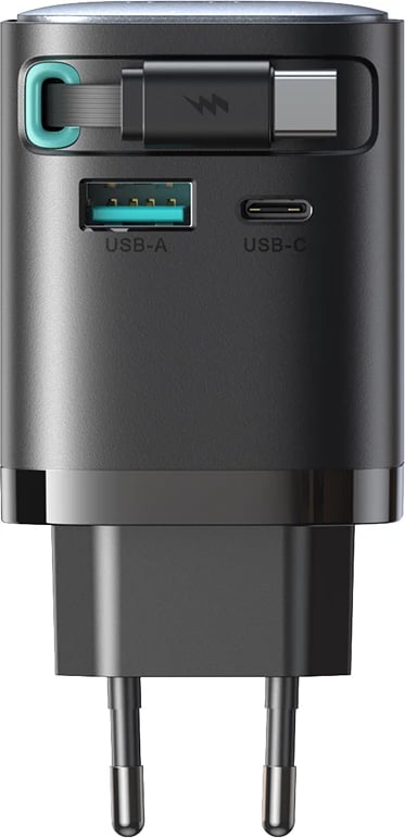 Karikues muri Joyroom JR-TCL02 GaN, 65W, 3 porta (USB-A, USB-C, kabllo USB-C), i zi