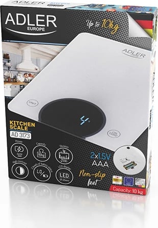 Peshore kuzhine, Adler AD 3173, 10kg, ekran LED, platformë xham i temperuar, e bardhë