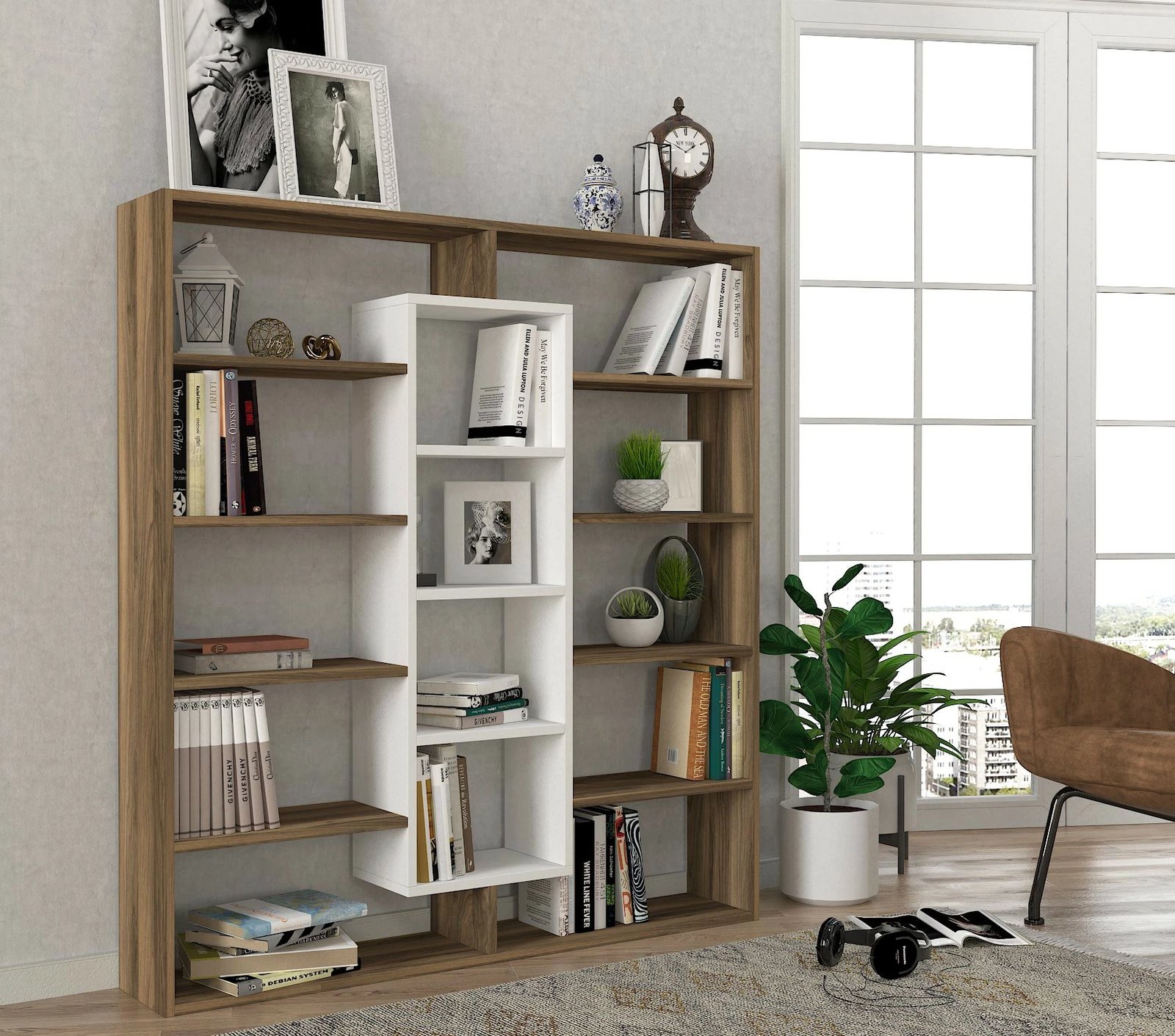 Raft librash Hanah Home, Ample, ngjyrë arre dhe e bardhë