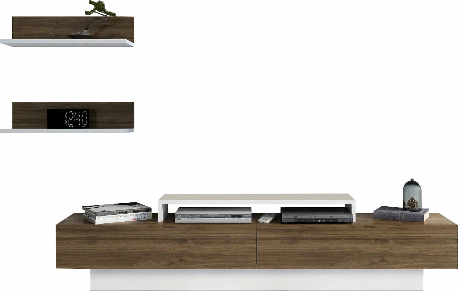 Komodë TV Skye Decor, Lusi, e bardhë dhe arre