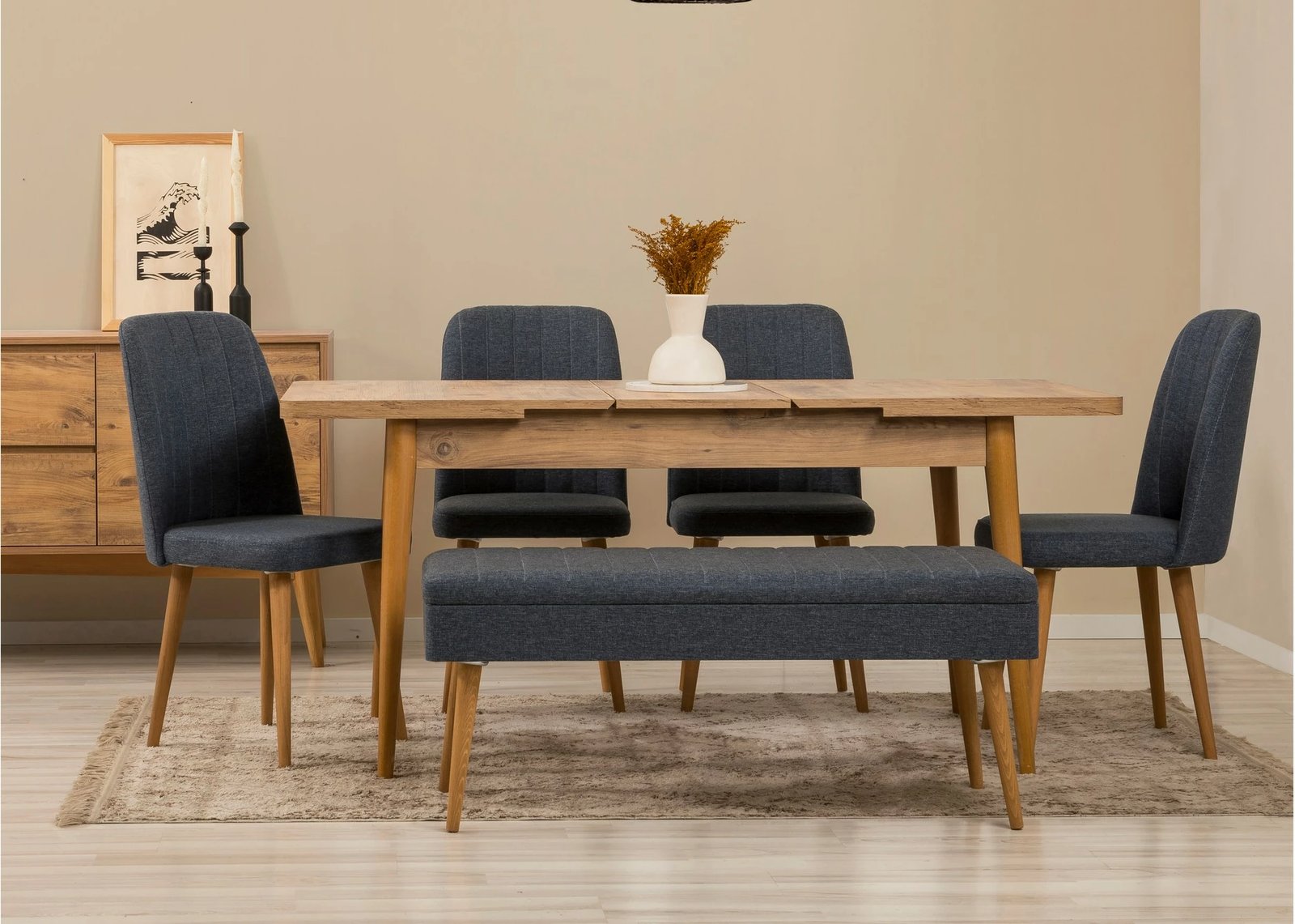 Set tavoline me karrige dhe konsol, zgjatues, 7 pjesë, Skye Decor, Vina 03 1048, ngjyrë pishë atlantike, blu e errët