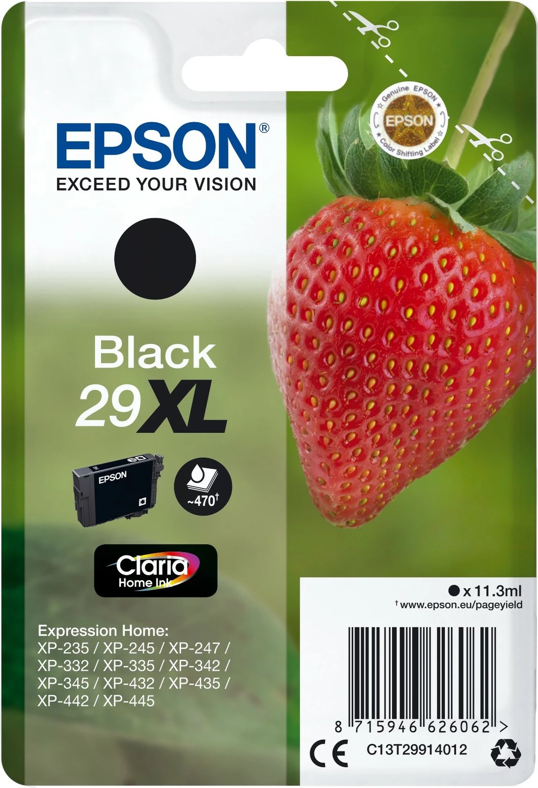 Toner Epson Strawberry Singlepack Black 29XL, High (XL) Yield, 11.3 ml, i zi