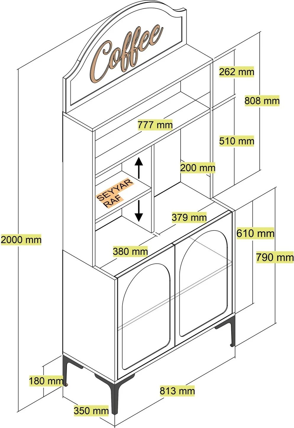 Dollap për kafe, Skye Decor, Lyon 80, krem dhe i zi