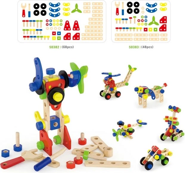 Set ndërtimi prej druri Viga 48 pjesë, shumëngjyrësh