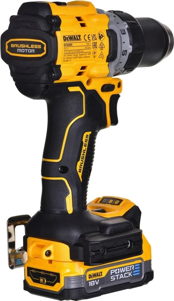 Makineri DeWalt DCD800E1T, 18V XR, 1x1.7AH, Verdhë