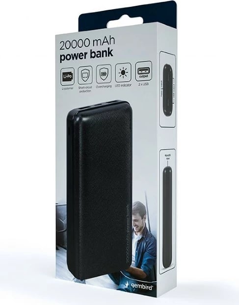 Power bank Gembird PB20-02, 20000 mAh, e zezë
