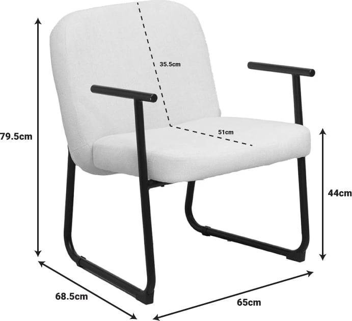 Karrige vizitorësh, stof krem, këmbë metalike të zeza, 65x68.5x79.5cm