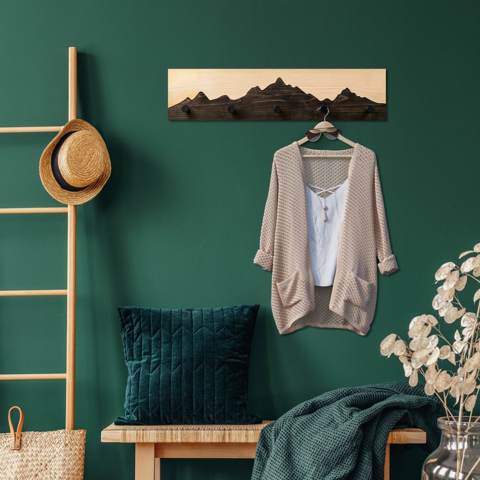 Varëse muri prej druri Wallity, Mountain 3, natyrale/zezë