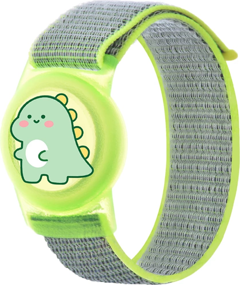 Mbështjellës AirTag me rrip dore për fëmijë, Hurtel EA-67-0Y4S, najlon+TPU, i papërshkueshëm nga spërkatjet, Velcro, dinosaurus, jeshile