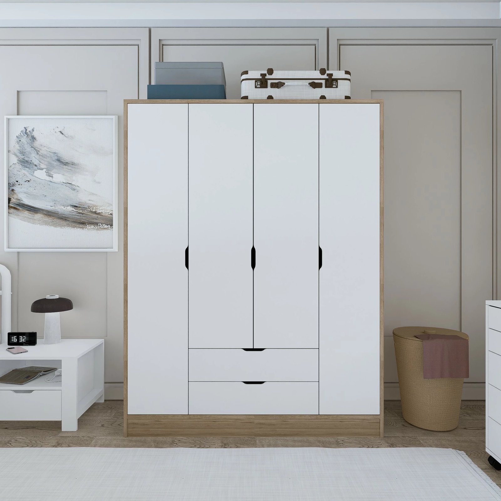 Dollap rrobash Skye Decor, Nisan 1600-018, ngjyrë arrë e çelët dhe e bardhë