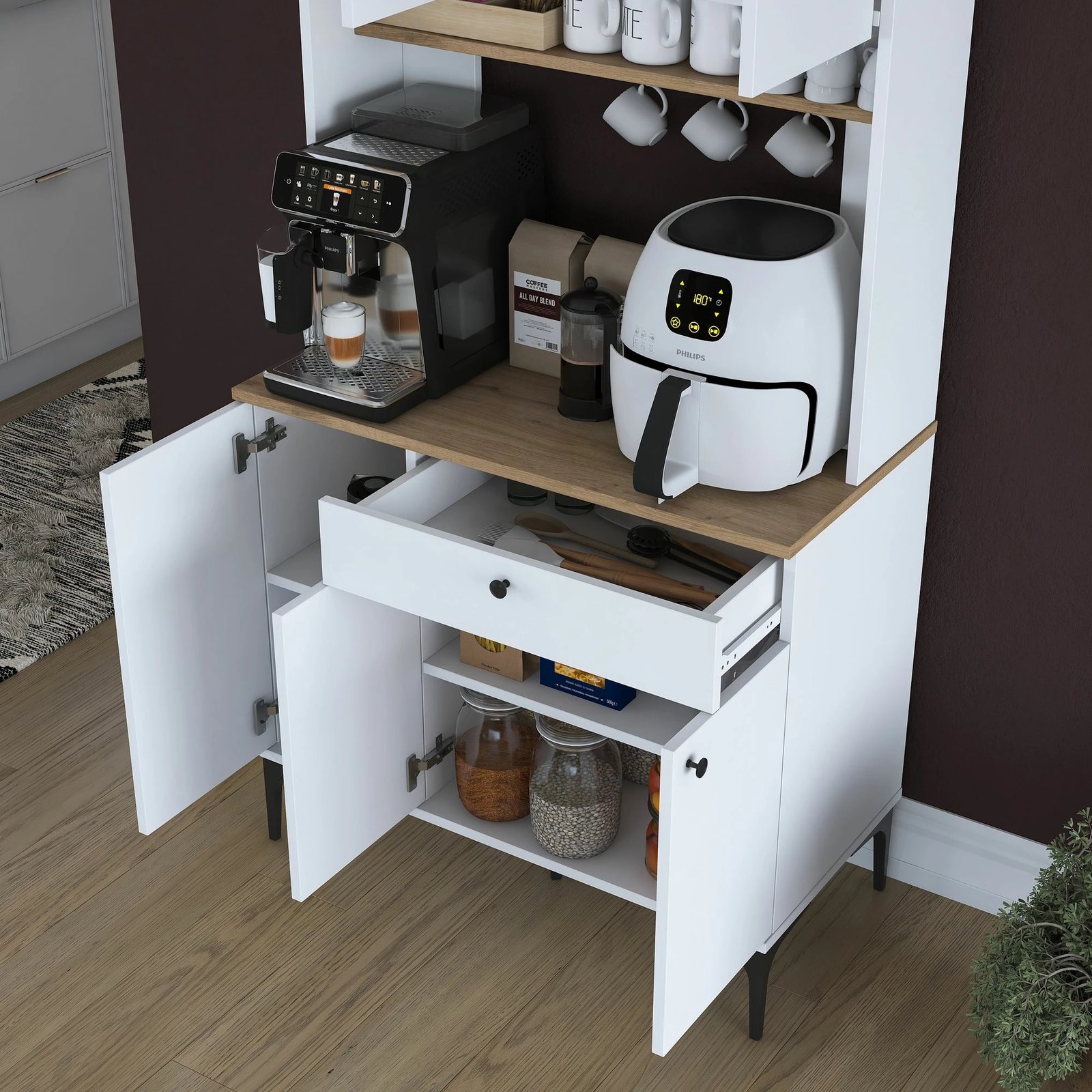 Dollap multifunksional Skye Decor, JE196 - 3805, ngjyrë arre dhe e bardhë