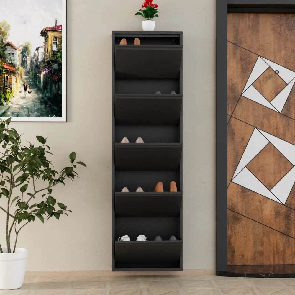 Kabinet këpucësh, metal, 5 pjesë, ngjyrë antracit, Skye Decor