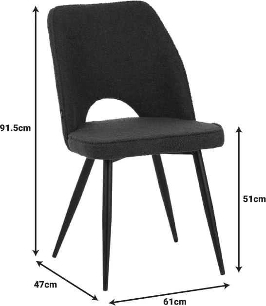 Karrige Renish bouclé, ngjyrë e gjelbër e errët, me këmbë metalike të zeza, 61x47x91.5cm