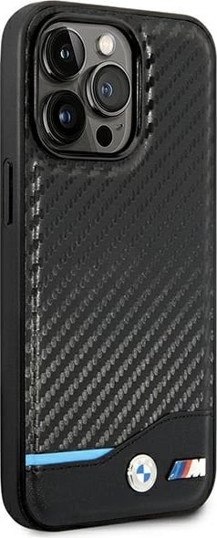 Mbështjellës BMW Leather Carbon për iPhone 14 Pro 6.1", i zi