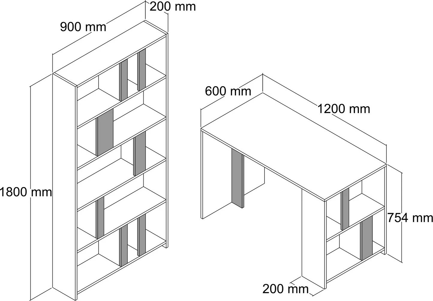 Tavolinë studimi me raft libra, Skye Decor, ngjyrë e bardhë dhe antracit