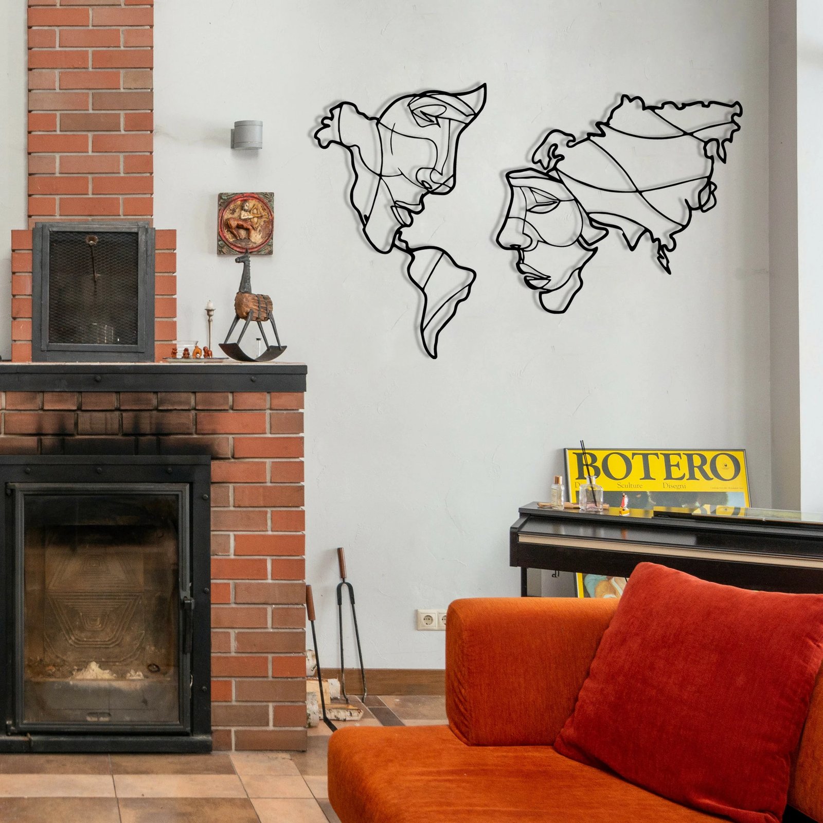 Aksesor dekorativ metalik për mur, Wallity, Suret Two, ngjyrë e zezë, 100x64cm