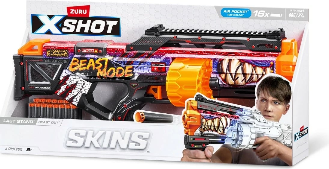 Blaster lodër ZURU X-Shot SKINS Last Stand Beast OuT, 16 shigjeta, shumëngjyrësh