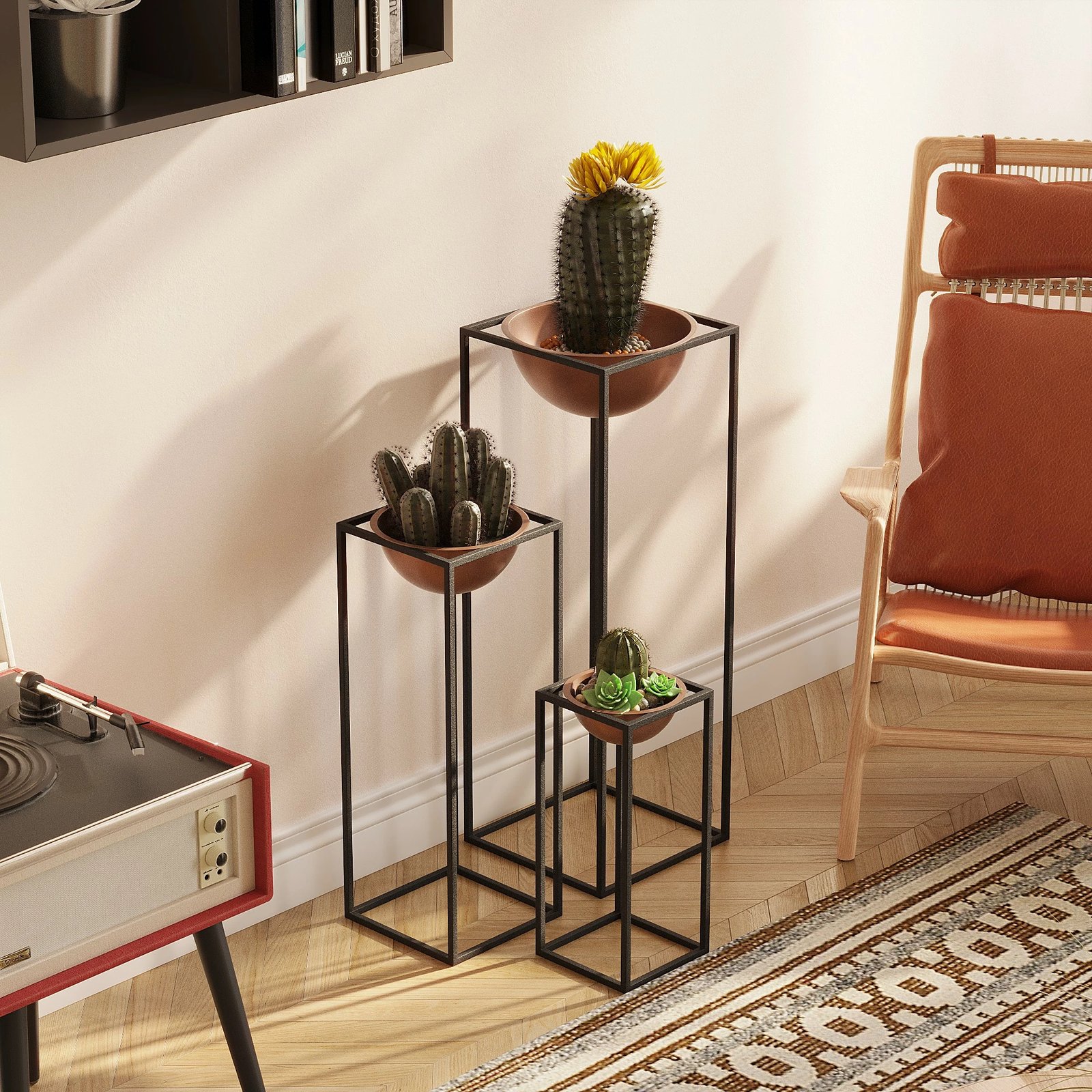 Vazo dekorative, ngjyrë e zezë dhe bakri, Evila Originals, GED-019-B, set prej 3 copësh