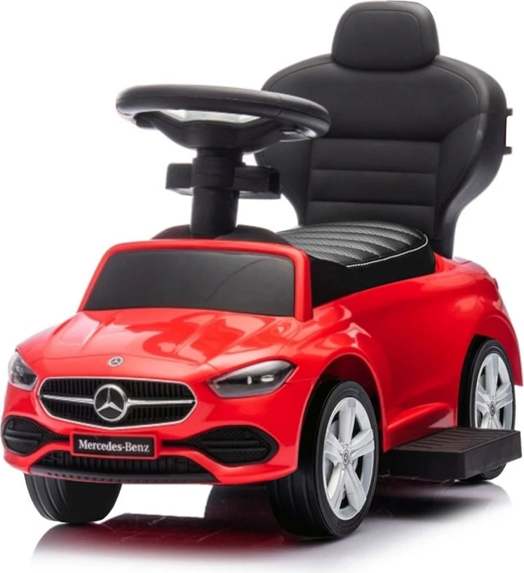 makinë ride-on për fëmijë, Milly Mally, Mercedes C-Class Deluxe, me dorezë drejtuese dhe barrierë të heqshme, sedilje eko-lëkurë, goma gome, ngarkesa max 25 kg, e kuqe