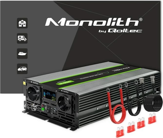 Invertor valë e pastër Qoltec Monolith 3000W/6000W, i zi